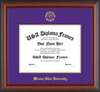 Winona State University Diploma Frame – Cherry Matte – Purple/Gold Mat