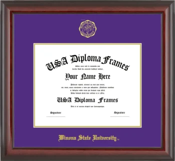 Winona State University Diploma Frame – Cherry Glossy – Purple/Gold Mat