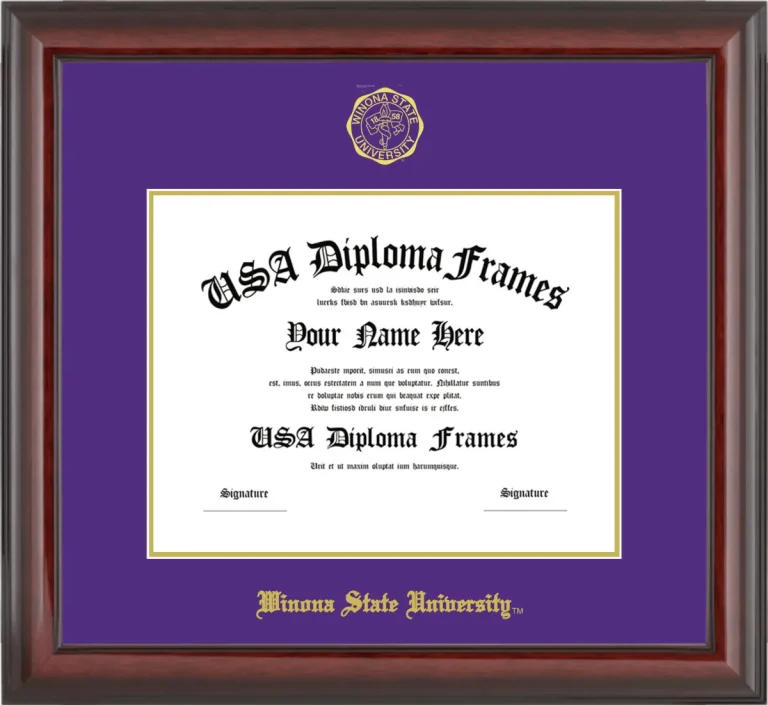 Winona State University Diploma Frame – Cherry Glossy – Purple/Gold Mat