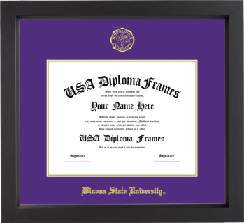 Winona State University Diploma Frame – Black Matte – Purple/Gold Mat