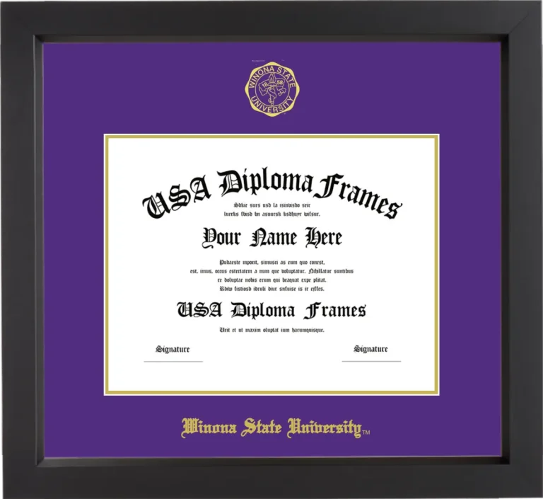 Winona State University Diploma Frame – Black Matte – Purple/Gold Mat