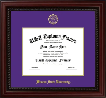 Winona State University Diploma Frame – Cherry Rope – Purple/Gold Mat