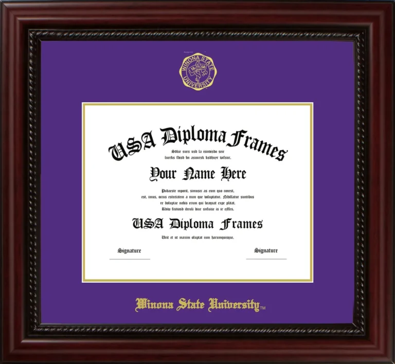 Winona State University Diploma Frame – Cherry Rope – Purple/Gold Mat