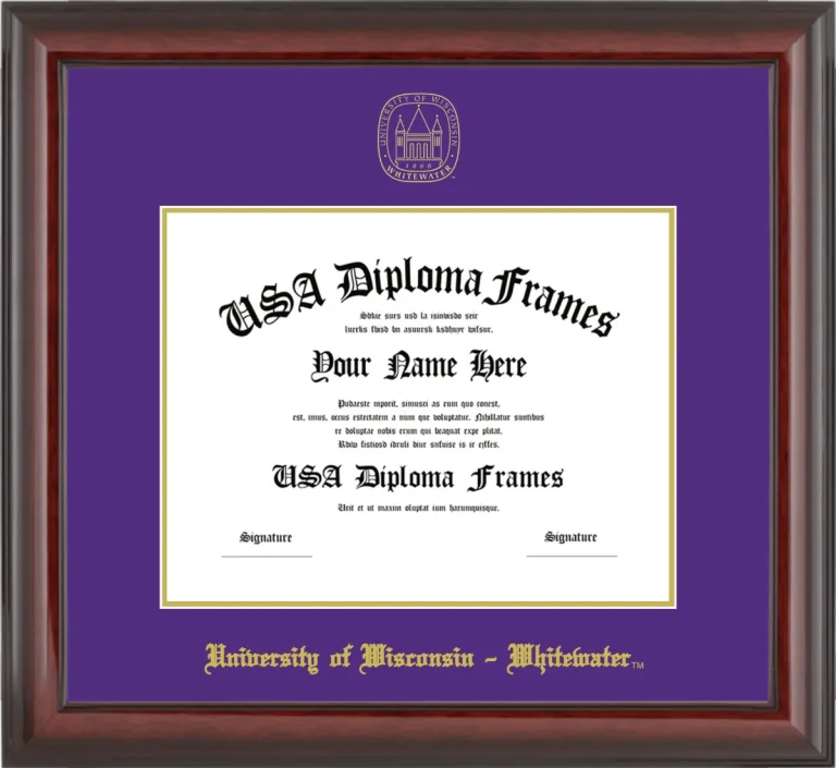 University of Wisconsin – Whitewater Diploma Frame – Cherry Glossy – Purple/Gold Mat
