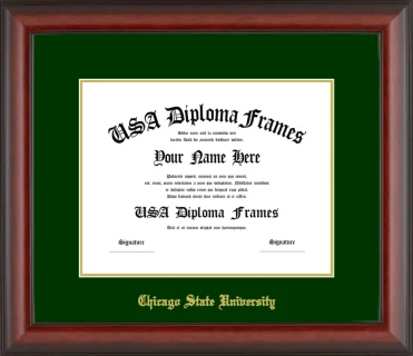 Chicago State University Diploma Frame – Cherry Matte – Winter Green/Gold Mat