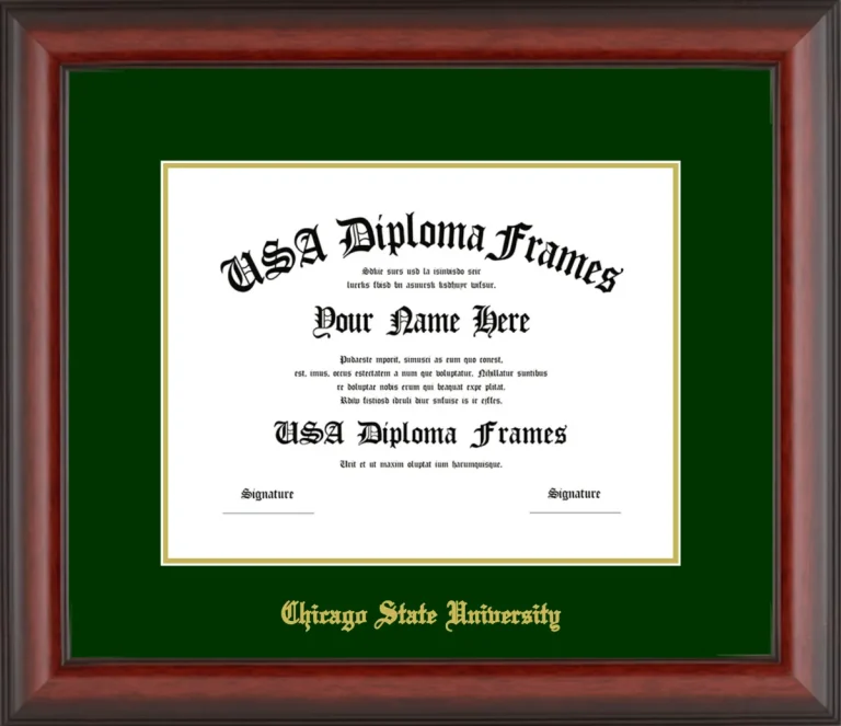 Chicago State University Diploma Frame – Cherry Matte – Winter Green/Gold Mat