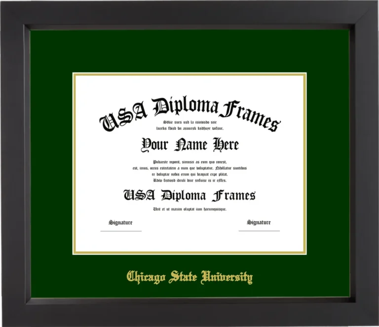 Chicago State University Diploma Frame – Black Matte – Winter Green/Gold Mat