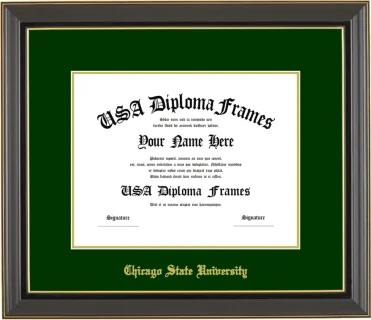 Chicago State University Diploma Frame – Black Gold Trim – Winter Green Mat