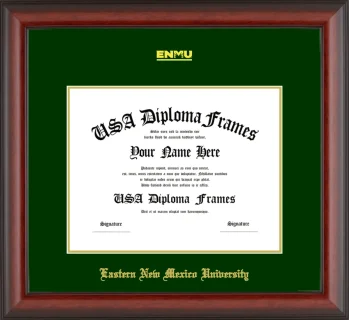 Eastern New Mexico University Diploma Frame – Cherry Matte – Winter Green/Gold Mat