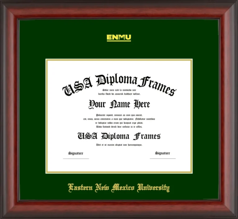 Eastern New Mexico University Diploma Frame – Cherry Matte – Winter Green/Gold Mat