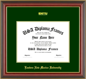 Eastern New Mexico University Diploma Frame – Cherry Gold Trim – Winter Green Mat