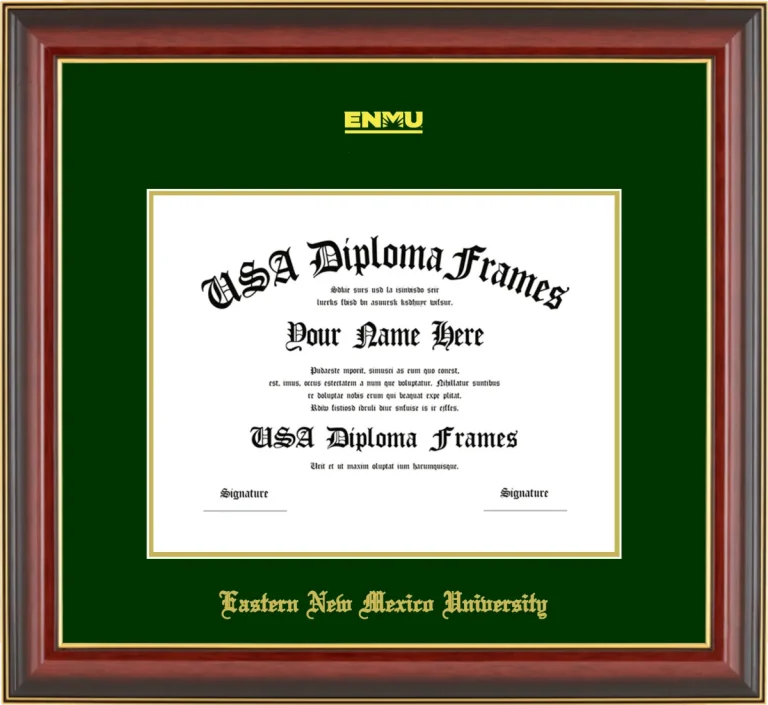 Eastern New Mexico University Diploma Frame – Cherry Gold Trim – Winter Green Mat