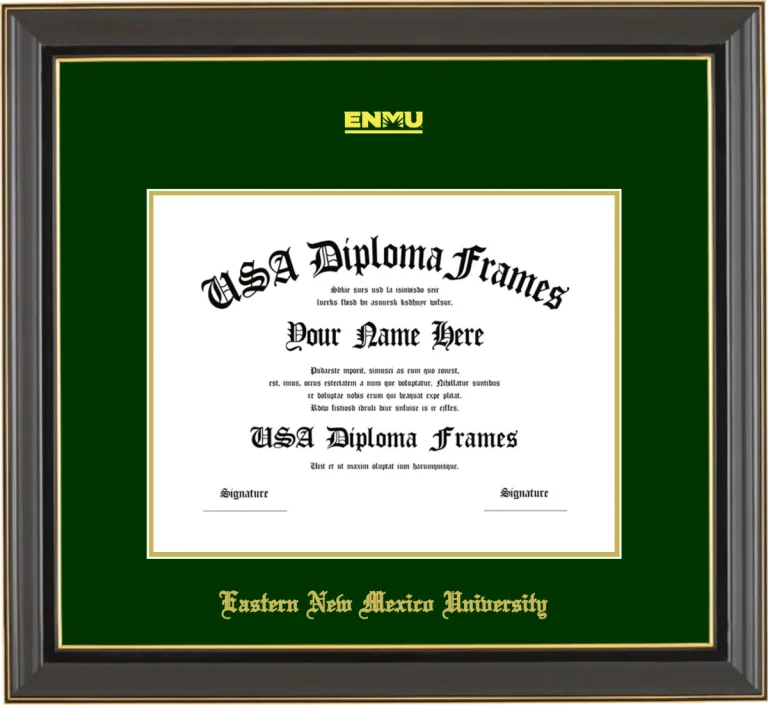 Eastern New Mexico University Diploma Frame – Black Gold Trim – Winter Green/Gold Mat