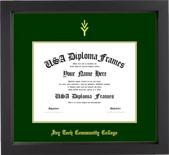 Ivy Tech Community College Diploma Frame – Black Matte – Winter Green/Gold Mat