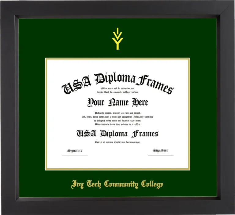 Ivy Tech Community College Diploma Frame – Black Matte – Winter Green/Gold Mat