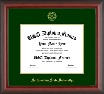 Northeastern State University Bachelors Frame – Cherry Matte – Winter Green/Gold Mat