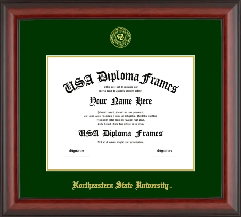 Northeastern State University Bachelors Frame – Cherry Matte – Winter Green/Gold Mat