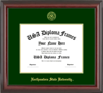 Northeastern State University Bachelors Frame – Cherry Glossy – Winter Green/Gold Mat