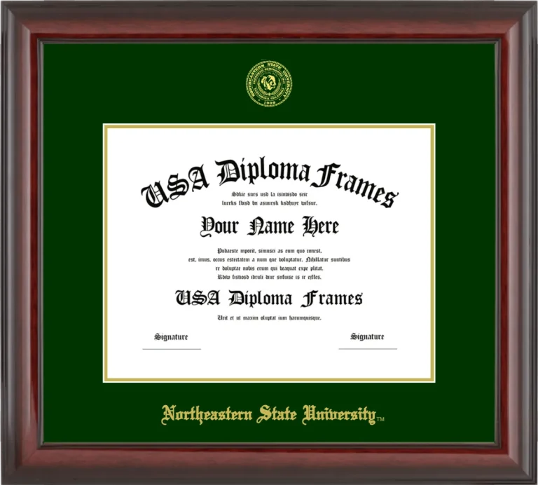 Northeastern State University Bachelors Frame – Cherry Glossy – Winter Green/Gold Mat
