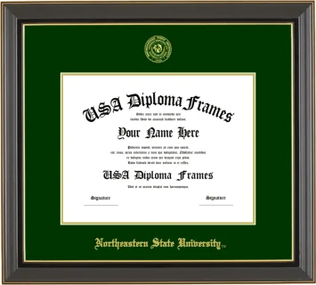 Northeastern State University Bachelors Frame – Black Gold Trim – Winter Green Mat