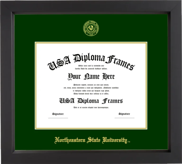 Northeastern State University Bachelors Frame – Black Matte – Winter Green/Gold Mat
