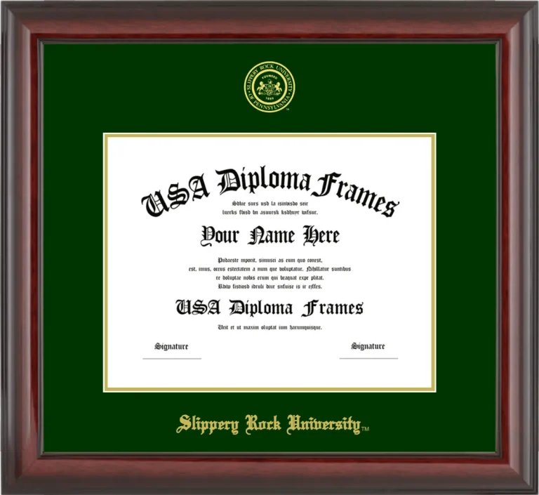Slippery Rock University Diploma Frame – Cherry Glossy – Winter Green/Gold Mat