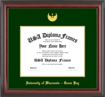University of Wisconsin – Green Bay Diploma Frame – Cherry Glossy – Winter Green/Gold Mat