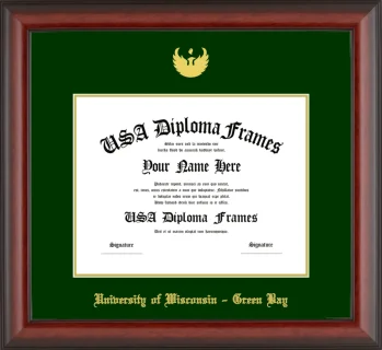 University of Wisconsin – Green Bay Diploma Frame – Cherry Matte – Winter Green/Gold Mat