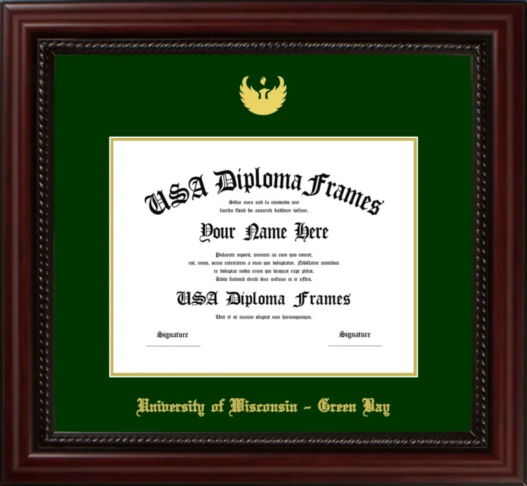 University of Wisconsin – Green Bay Diploma Frame – Cherry Rope – Winter Green/Gold Mat
