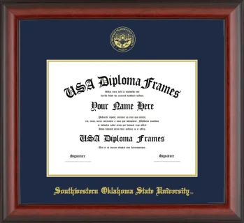 Southwestern Oklahoma State University Diploma Frame – Cherry Matte – Navy/Gold Mat