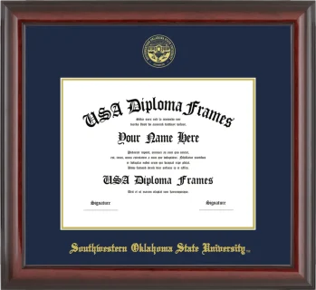 Southwestern Oklahoma State University Diploma Frame – Cherry Glossy – Navy/Gold Mat