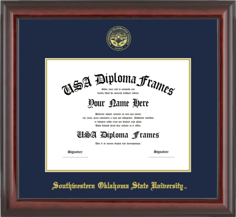Southwestern Oklahoma State University Diploma Frame – Cherry Glossy – Navy/Gold Mat