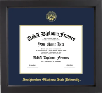 Southwestern Oklahoma State University Diploma Frame – Black Matte – Navy/Gold Mat
