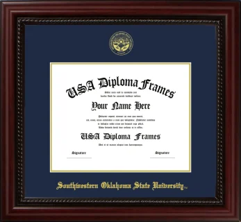 Southwestern Oklahoma State University Diploma Frame – Cherry Rope – Navy/Gold Mat