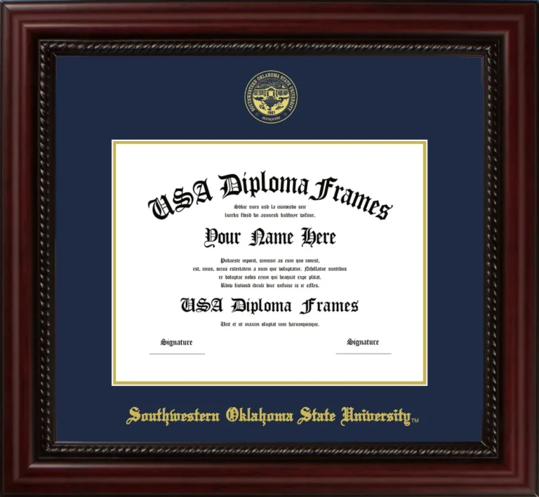 Southwestern Oklahoma State University Diploma Frame – Cherry Rope – Navy/Gold Mat