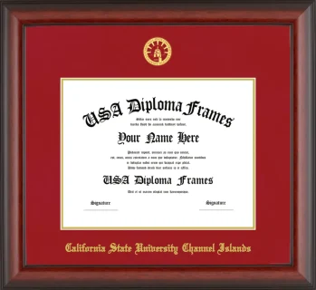California State University Channel Islands Diploma Frame – Cherry Matte – Crimson/Gold Mat