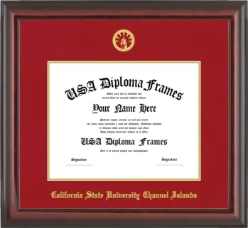 California State University Channel Islands Diploma Frame – Cherry Glossy – Crimson/Gold Mat