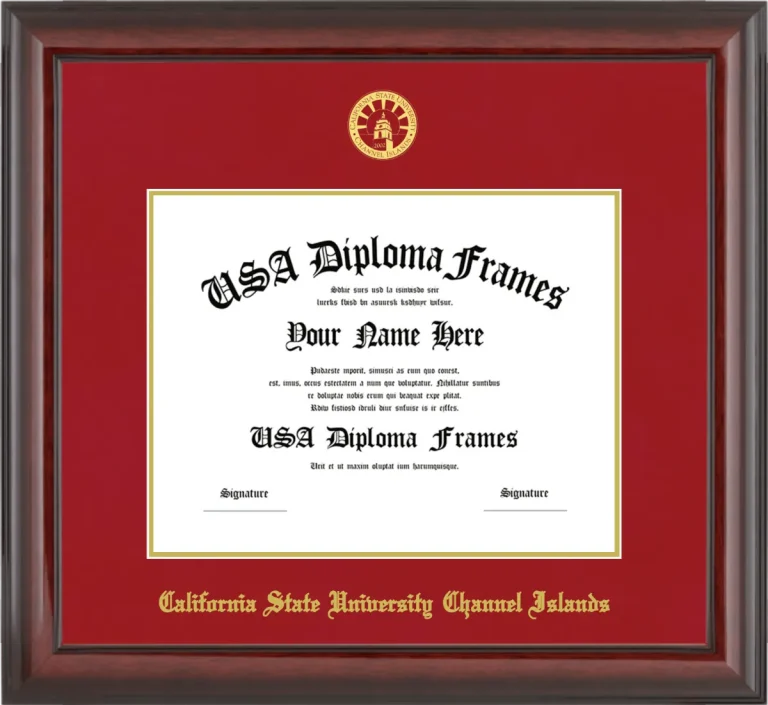 California State University Channel Islands Diploma Frame – Cherry Glossy – Crimson/Gold Mat