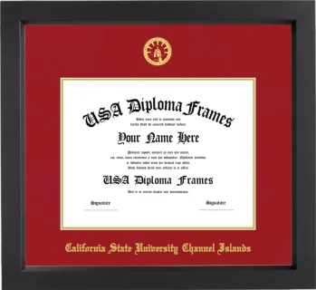 California State University Channel Islands Diploma Frame – Black Matte – Crimson/Gold Mat