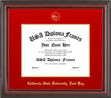 California State University, East Bay Diploma Frame – Cherry Glossy – Red/Gold Mat