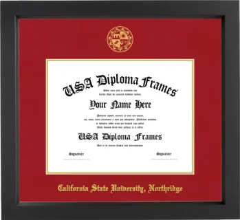 California State University, Northridge Diploma Frame – Black Matte – Crimson/Gold Mat