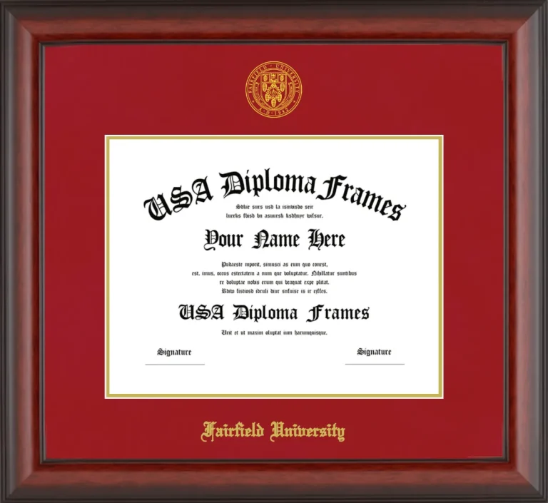 Fairfield University Diploma Frame – Cherry Matte – Crimson/Gold Mat