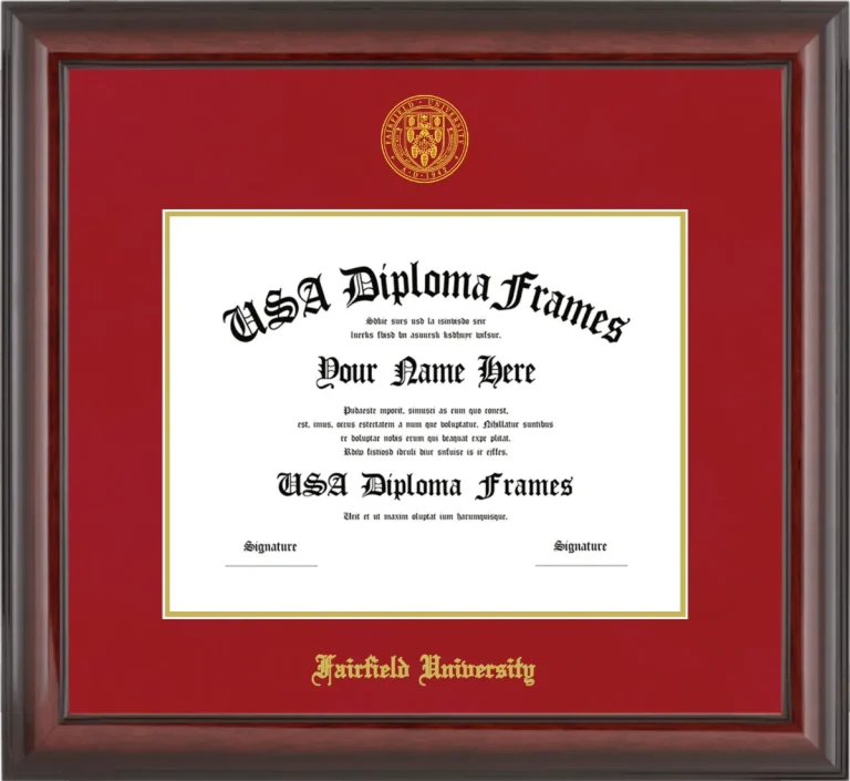Fairfield University Diploma Frame – Cherry Glossy – Crimson/Gold Mat