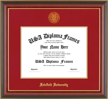 Fairfield University Diploma Frame – Cherry Gold Trim – Crimson Mat