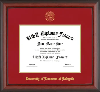 University of Louisiana at Lafayette Diploma Frame – Cherry Matte – Crimson/Gold Mat