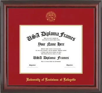 University of Louisiana at Lafayette Diploma Frame – Cherry Glossy – Crimson/Gold Mat