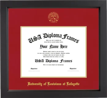University of Louisiana at Lafayette Diploma Frame – Black Matte – Crimson/Gold Mat