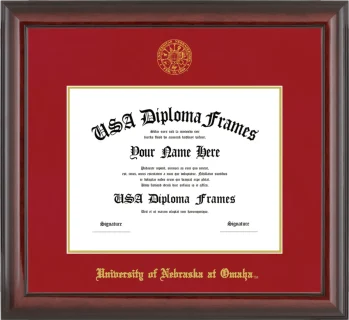 University of Nebraska at Omaha Diploma Frame – Cherry Glossy – Crimson/Gold Mat