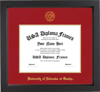 University of Nebraska at Omaha Diploma Frame – Black Matte – Crimson/Gold Mat