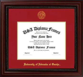 University of Nebraska at Omaha Diploma Frame – Cherry Rope – Crimson/Gold Mat